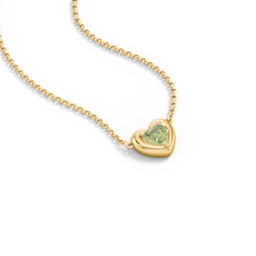 Puffy Heart Pendant with 1 Birthstone – 18K Gold Plated Silver with Peridot