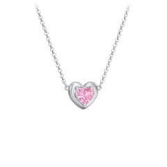Puffy Heart Pendant with 1 Birthstone – Sterling Silver with Pink Tourmaline