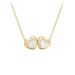 Puffy Heart Pendant with 2 Birthstones in 18K Gold Plated Silver with Diamond