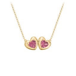 Puffy Heart Pendant with 2 Birthstones in 18K Gold Plated Silver with Pink Tourmaline