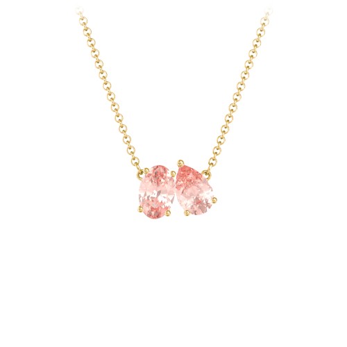 Toi et Moi Oval and Pear Gemstone Necklace – 18K Gold Plated Silver with Morganite