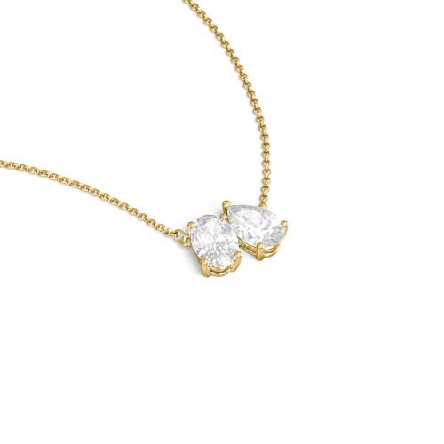 Toi et Moi Oval and Pear Gemstone Necklace – 18K Gold Plated Silver with Diamond