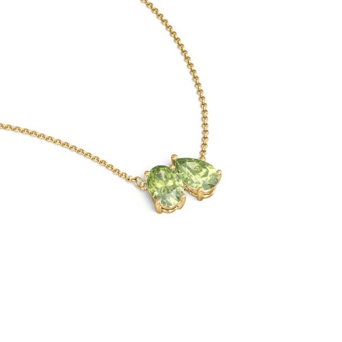 Toi et Moi Oval and Pear Gemstone Necklace – 18K Gold Plated Silver with Peridot