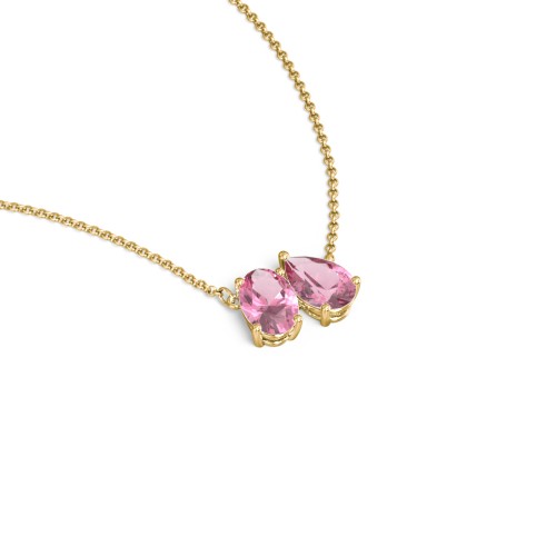 Toi et Moi Oval and Pear Gemstone Necklace – 18K Gold Plated Silver with Pink Tourmaline
