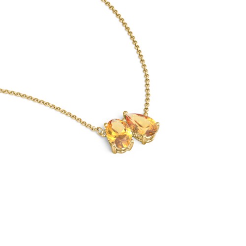 Toi et Moi Oval and Pear Gemstone Necklace – 18K Gold Plated Silver with Citrine