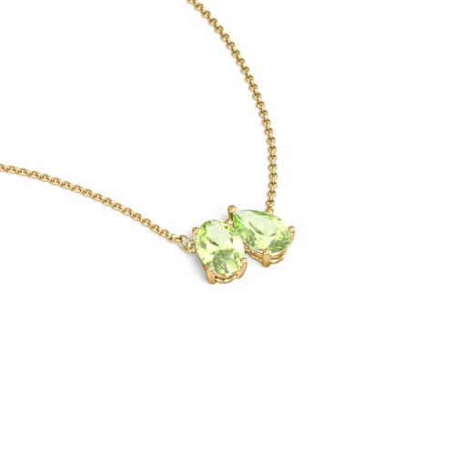 Toi et Moi Oval and Pear Gemstone Necklace – 18K Gold Plated Silver with Peridot