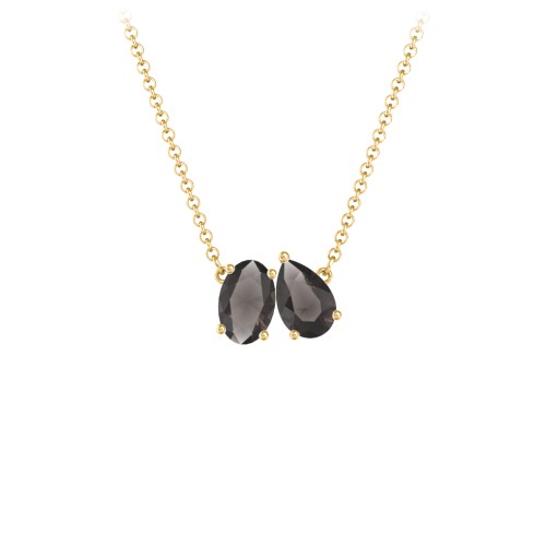 Toi et Moi Oval and Pear Gemstone Necklace – 18K Gold Plated Silver with Smokey Quartz