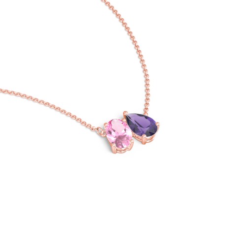 Toi et Moi Oval and Pear Gemstone Necklace – 10K Rose Gold with Pink Tourmaline and Amethyst