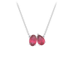 Toi et Moi Oval and Pear Gemstone Necklace in 925 Sterling Silver with Ruby