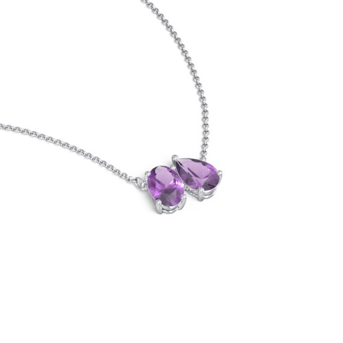 Toi et Moi Oval and Pear Gemstone Necklace – Sterling Silver with Amethyst