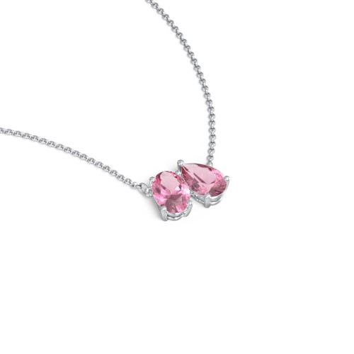 Toi et Moi Oval and Pear Gemstone Necklace – Sterling Silver with Pink Tourmaline