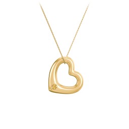 Floating Puffy Heart Pendant with 2 Birthstones in 18K Gold Plated Silver with Citrine