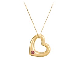 Floating Puffy Heart Pendant with 2 Birthstones in 18K Gold Plated Silver with Garnet