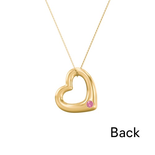 Floating Puffy Heart Pendant with 2 Birthstones – 18K Gold Plated Silver with Pink Tourmaline