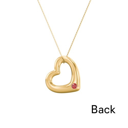 Floating Puffy Heart Pendant with 2 Birthstones – 18K Gold Plated Silver with Garnet