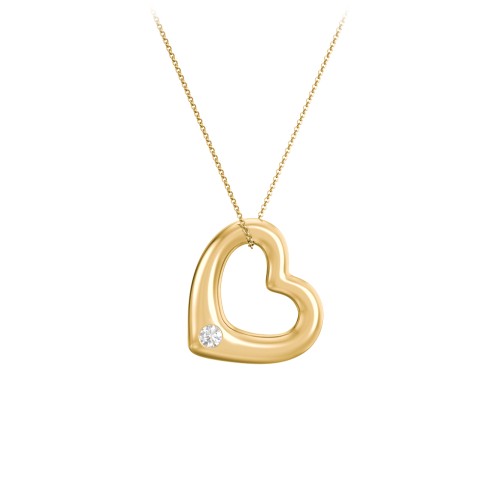 Floating Puffy Heart Pendant with 2 Birthstones – 18K Gold Plated Silver with Diamond