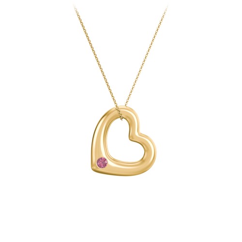 Floating Puffy Heart Pendant with 2 Birthstones – 18K Gold Plated Silver with Pink Tourmaline