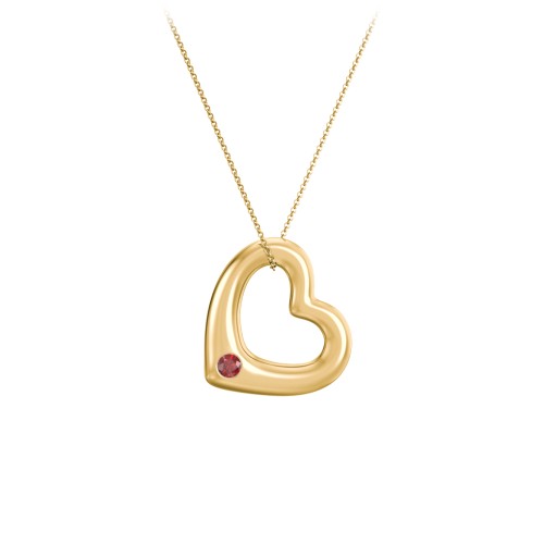 Floating Puffy Heart Pendant with 2 Birthstones – 18K Gold Plated Silver with Garnet