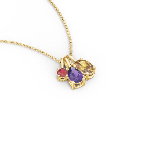Toi et Moi + Baby and Me - Necklace Charms – 10K Yellow Gold with Amethyst, Citrine, and Garnet