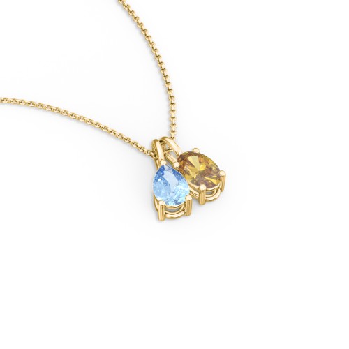 Toi et Moi Necklace Charms – 10K Yellow Gold with Blue Topaz and Citrine