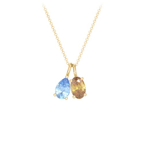 Toi et Moi Necklace Charms – 10K Yellow Gold with Blue Topaz and Citrine