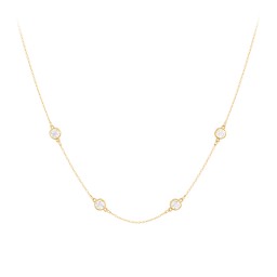 Bezel-Set Round Stone Station Necklace in 10K Solid Yellow Gold with Diamond, Blue Topaz, and Smokey Quartz