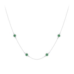 Bezel-Set Round Stone Station Necklace in 925 Sterling Silver with Emerald, Blue Topaz, and Smokey Quartz