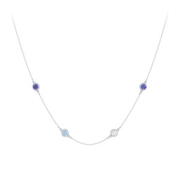 Bezel-Set Round Stone Station Necklace in 925 Sterling Silver with Blue Sapphire, Blue Topaz, and Cubic Zirconia
