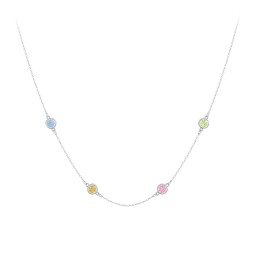 Bezel-Set Round Stone Station Necklace in 925 Sterling Silver with Blue Topaz, Citrine, Pink Tourmaline, Peridot, and Smokey Quartz