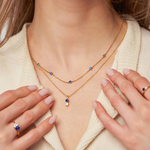 Bezel-Set Round Stone Station Necklace – Sterling Silver with Blue Sapphire, Ruby, Emerald, and Pink Tourmaline