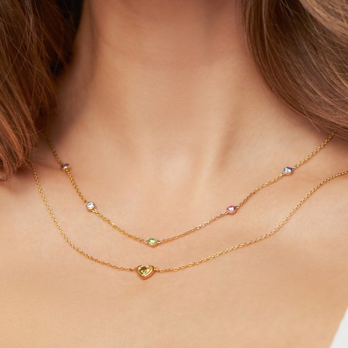 Bezel-Set Round Stone Station Necklace – Sterling Silver with Blue Sapphire, Ruby, Emerald, and Pink Tourmaline