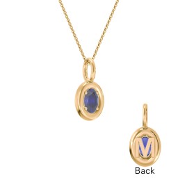 Oval Frame Stone Necklace With Back Initial in 18K Gold Plated Silver with Blue Sapphire