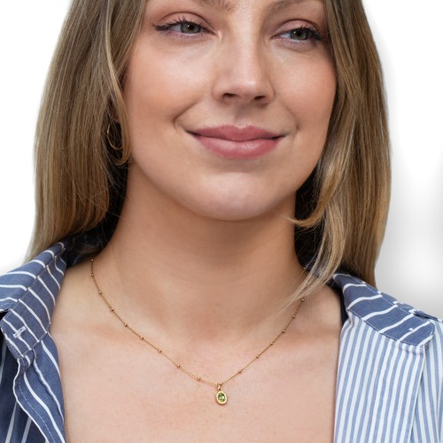 Oval Frame Stone Necklace With Back Initial – 18K Gold Plated Silver with Blue Topaz
