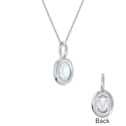 Oval Frame Stone Necklace With Back Initial in 925 Sterling Silver with Aquamarine