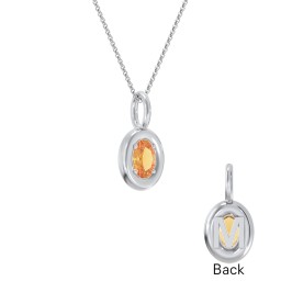 Oval Frame Stone Necklace With Back Initial in 925 Sterling Silver with Citrine