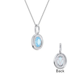 Oval Frame Stone Necklace With Back Initial in 925 Sterling Silver with Blue Topaz