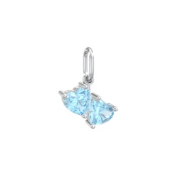 Double Heart Gemstone Charm in 925 Sterling Silver with Blue Topaz