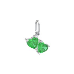 Double Heart Gemstone Charm in 925 Sterling Silver with Emerald