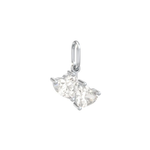 Double Heart Gemstone Charm – Sterling Silver with Cubic Zirconia