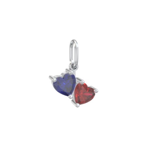 Double Heart Gemstone Charm – Sterling Silver with Blue Sapphire and Garnet