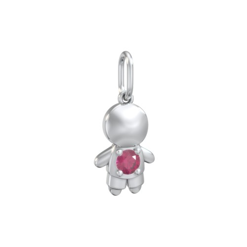 Little Boy Charm with Gemstone – Sterling Silver with Ruby