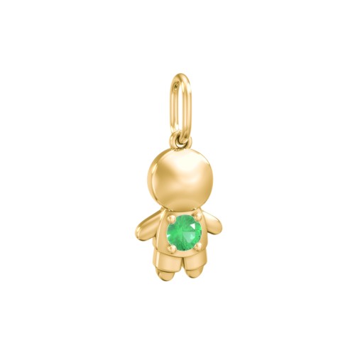 Little Boy Charm with Gemstone – 10K Yellow Gold with Emerald
