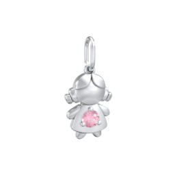 Little Girl Charm with Gemstone in 925 Sterling Silver with Pink Tourmaline