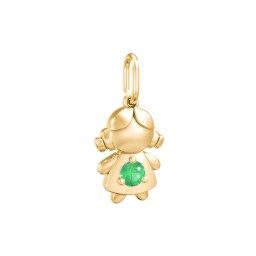 Little Girl Charm with Gemstone in 10K Solid Yellow Gold with Emerald