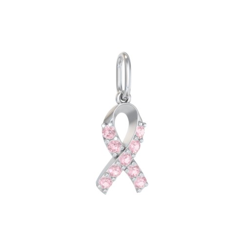 Pavé Awareness Ribbon Charm – Sterling Silver with Pink Tourmaline