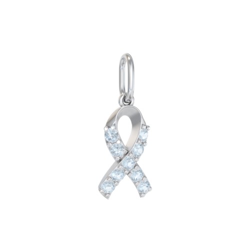 Pavé Awareness Ribbon Charm – Sterling Silver with Blue Topaz