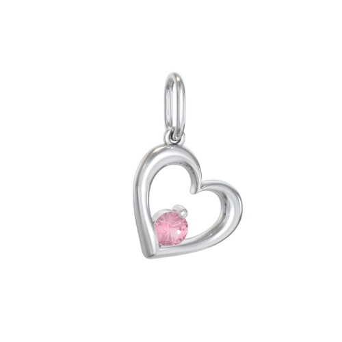 Tilted Heart Gemstone Charm – Sterling Silver with Pink Tourmaline