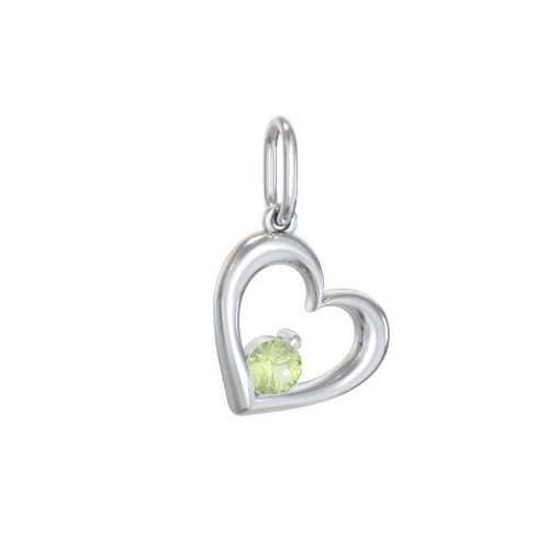 Tilted Heart Gemstone Charm – Sterling Silver with Peridot