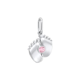 Baby Feet Gemstone Charm in 925 Sterling Silver with Pink Tourmaline
