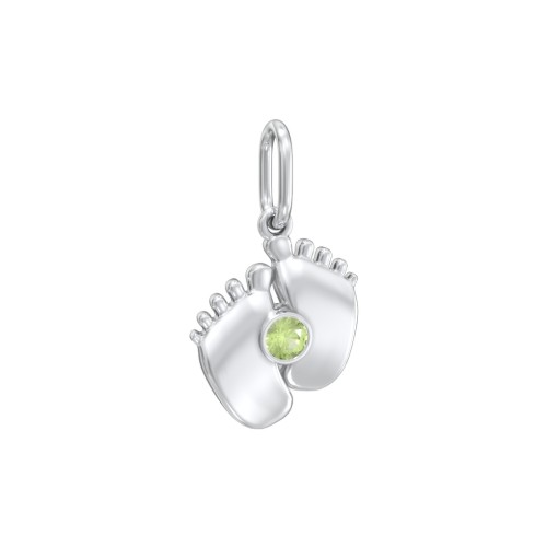 Baby Feet Gemstone Charm – Sterling Silver with Peridot